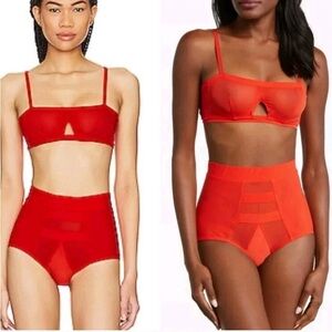 ❤️NWT We Are HAH Red Blood Orange Mesh Balconette Lingerie Set High Waist